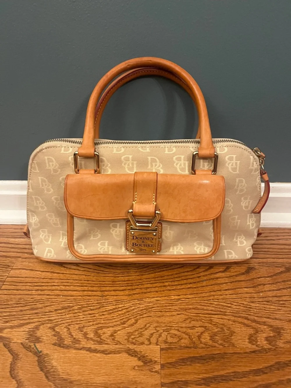 Dooney & Bourke Signature Bag Handbag Domed Pocket Satchel Vintage Leather Trim